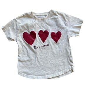 ZARA Kids T Shirt 4 Years Red Hearts This is Love Graphic Cotton Shirt Valentine